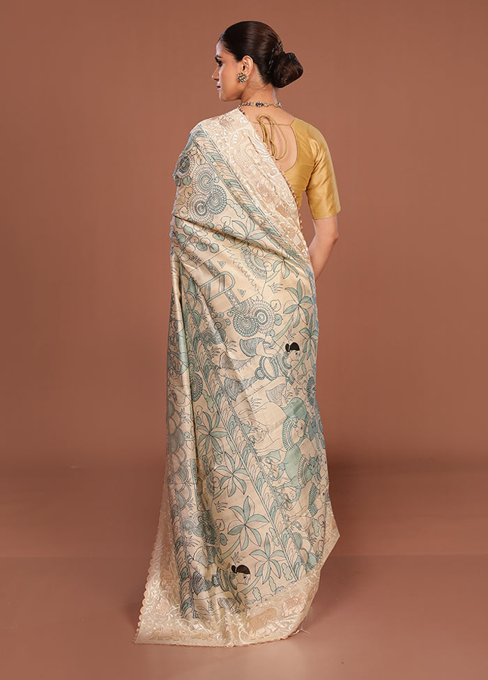 Cream Tussar Silk Saree With Blouse Piece
