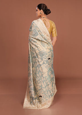Cream Tussar Silk Saree With Blouse Piece