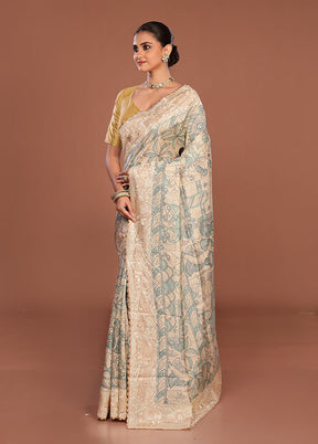 Cream Tussar Silk Saree With Blouse Piece