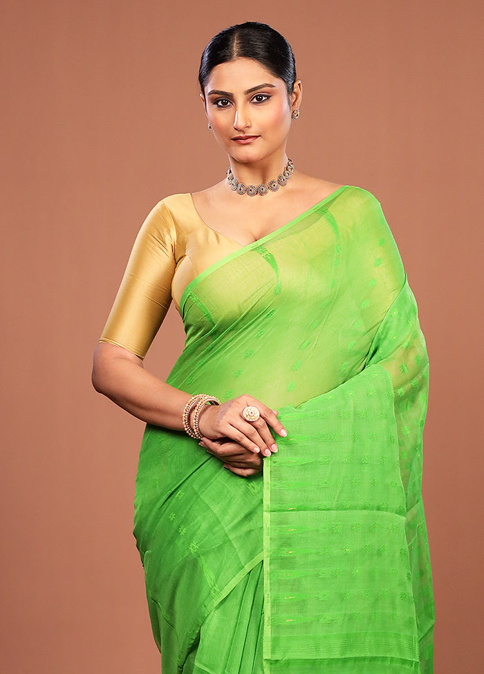 Green Jamdani Cotton Saree Without Blouse Piece