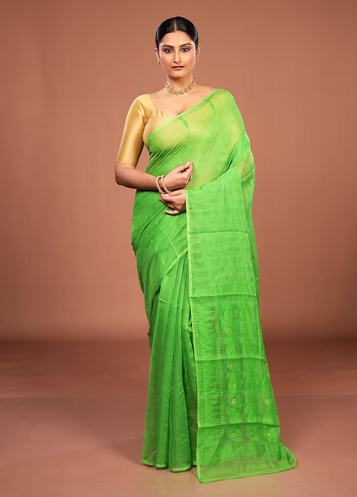 Green Jamdani Cotton Saree Without Blouse Piece