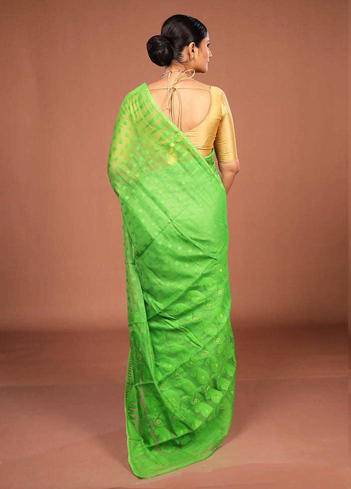 Green Jamdani Cotton Saree Without Blouse Piece