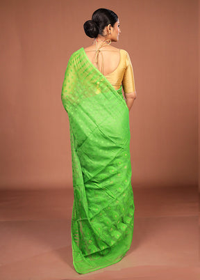 Green Jamdani Cotton Saree Without Blouse Piece