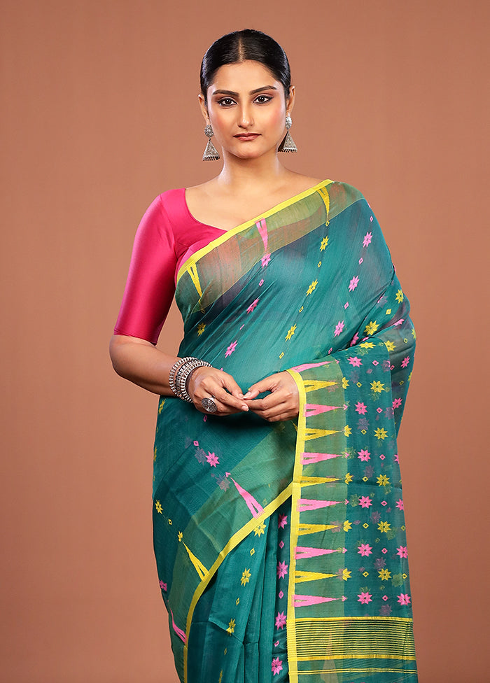 Green Jamdani Cotton Saree Without Blouse Piece