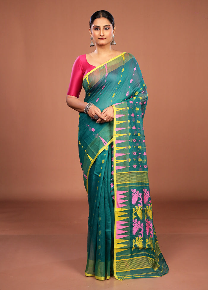 Green Jamdani Cotton Saree Without Blouse Piece