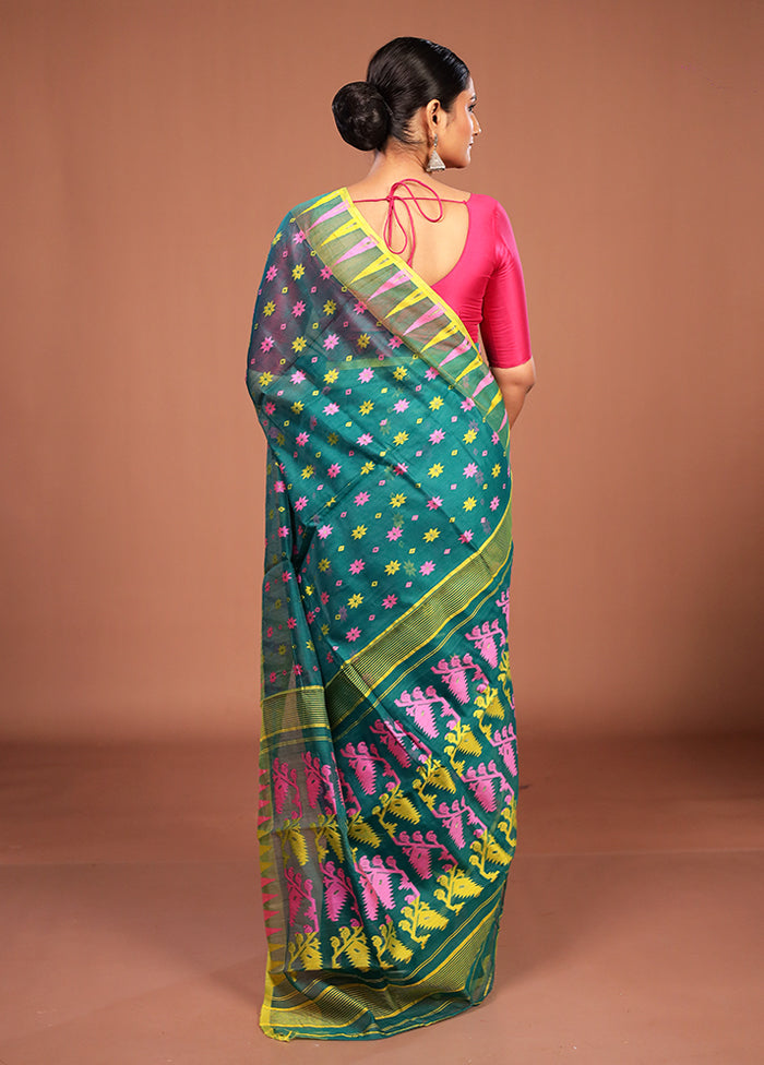 Green Jamdani Cotton Saree Without Blouse Piece