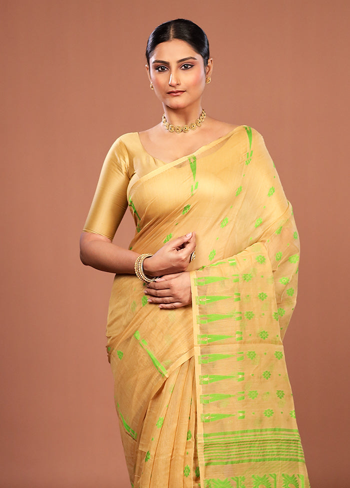 Cream Jamdani Cotton Saree Without Blouse Piece