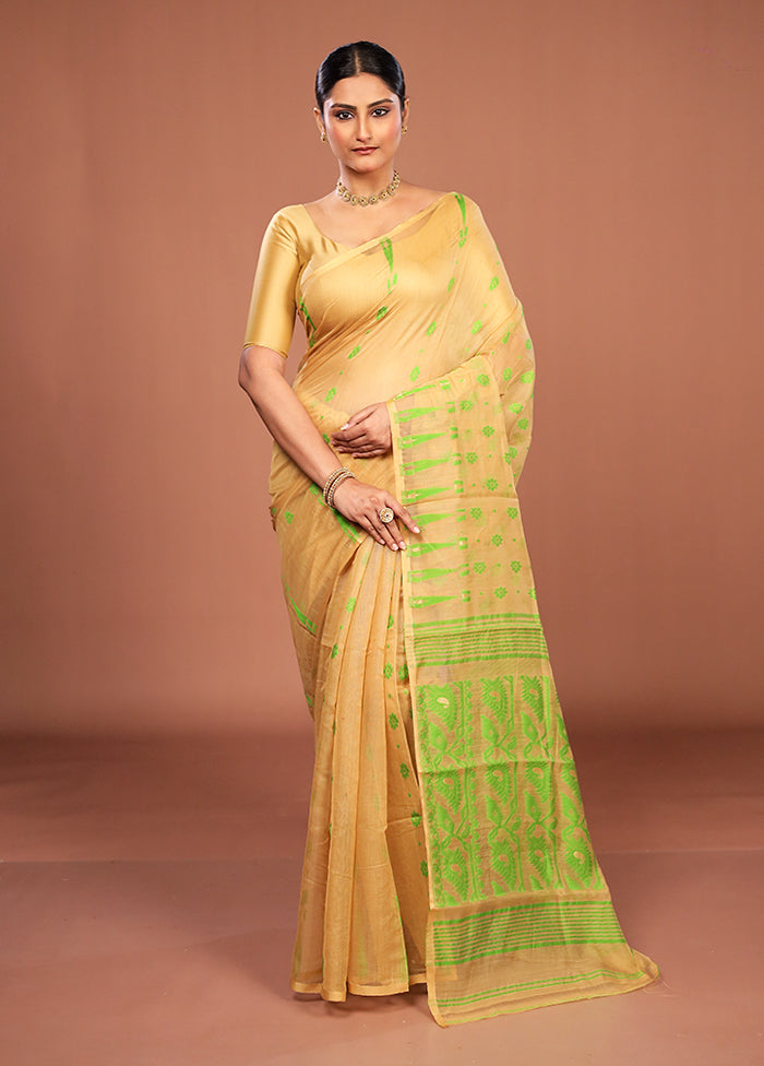 Cream Jamdani Cotton Saree Without Blouse Piece
