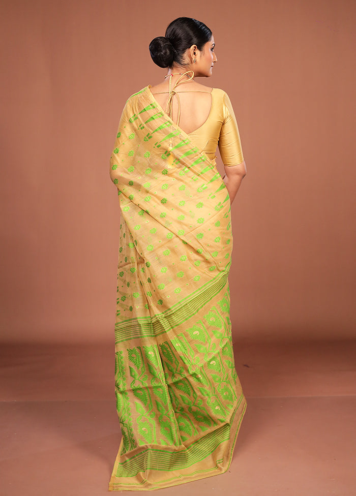 Cream Jamdani Cotton Saree Without Blouse Piece