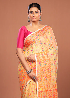 Cream Jamdani Cotton Saree Without Blouse Piece