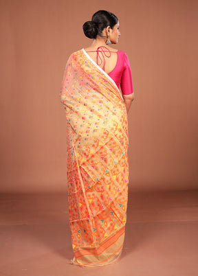 Cream Jamdani Cotton Saree Without Blouse Piece