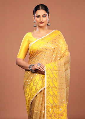 Cream Jamdani Cotton Saree Without Blouse Piece