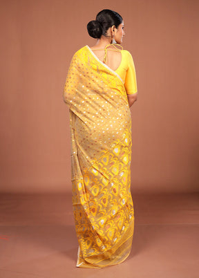 Cream Jamdani Cotton Saree Without Blouse Piece