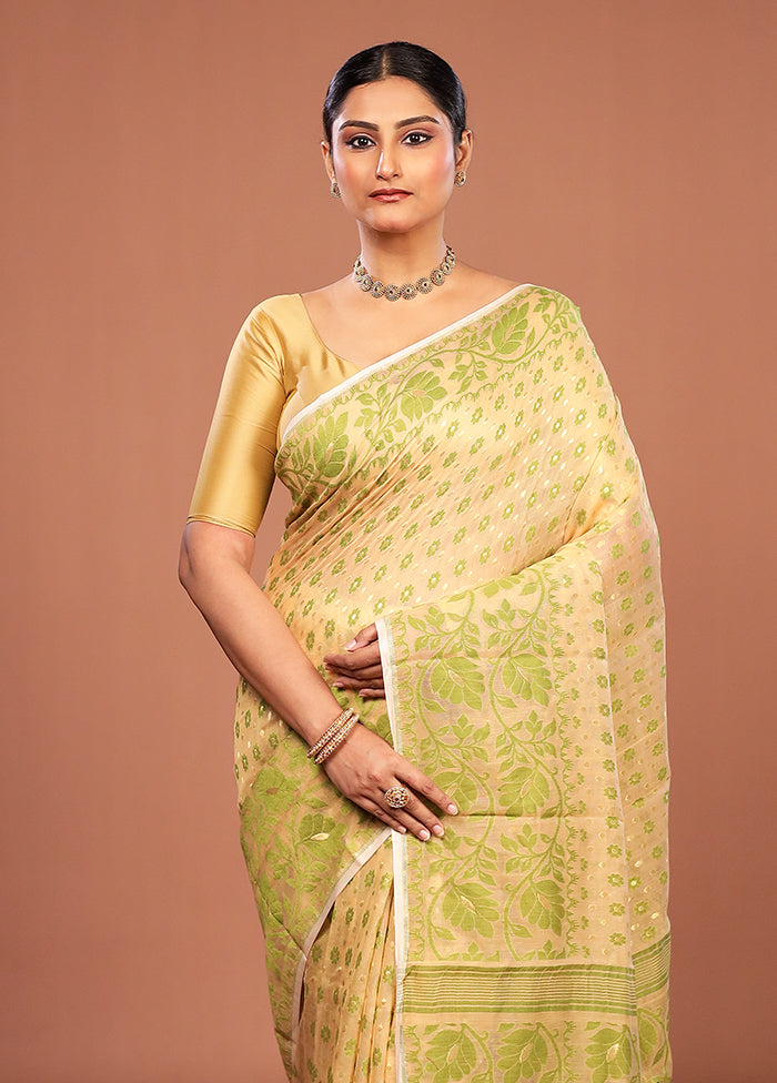 Cream Jamdani Cotton Saree Without Blouse Piece