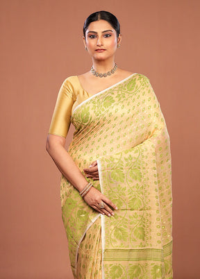 Cream Jamdani Cotton Saree Without Blouse Piece