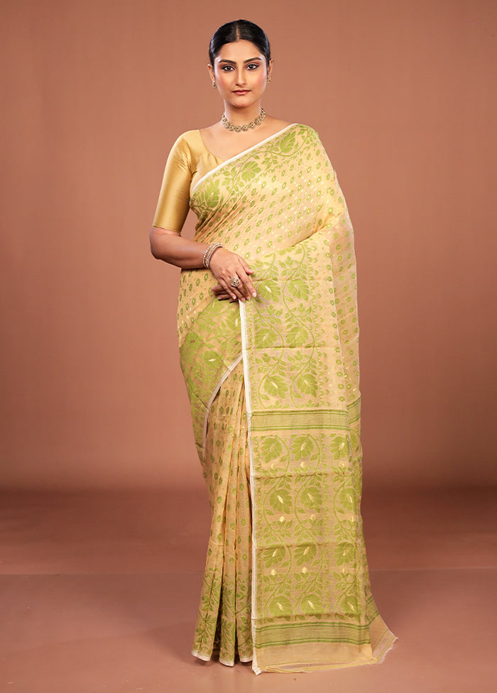 Cream Jamdani Cotton Saree Without Blouse Piece