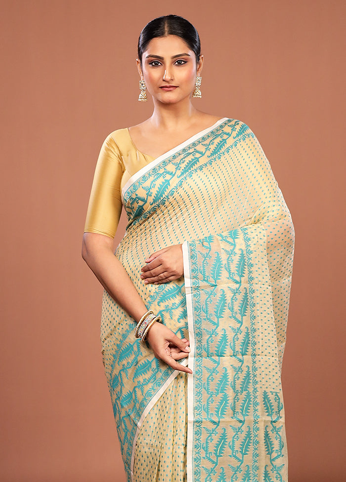Cream Jamdani Cotton Saree Without Blouse Piece