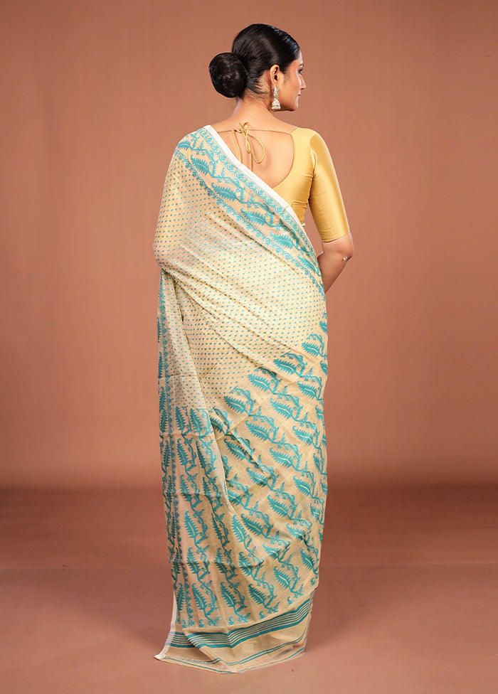 Cream Jamdani Cotton Saree Without Blouse Piece