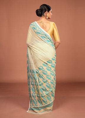 Cream Jamdani Cotton Saree Without Blouse Piece
