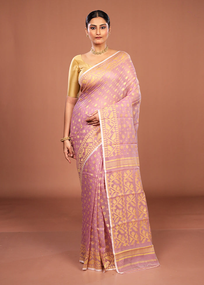 Purple Jamdani Cotton Saree Without Blouse Piece