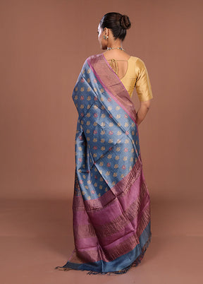 Blue Tussar Silk Saree With Blouse Piece