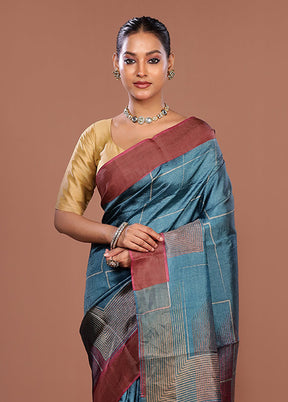 Green Tussar Silk Saree With Blouse Piece