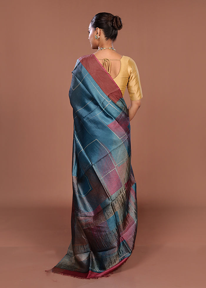 Green Tussar Silk Saree With Blouse Piece