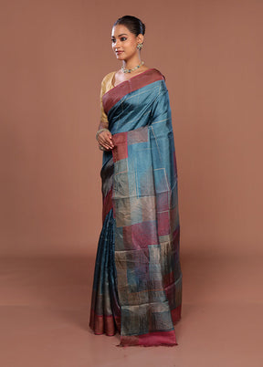 Green Tussar Silk Saree With Blouse Piece