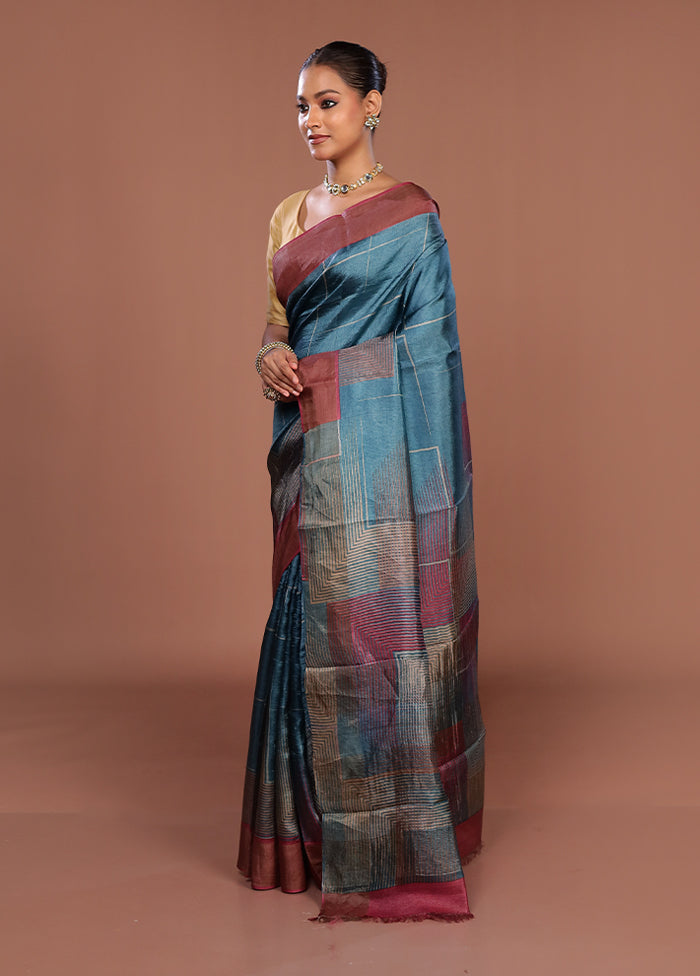 Green Tussar Silk Saree With Blouse Piece