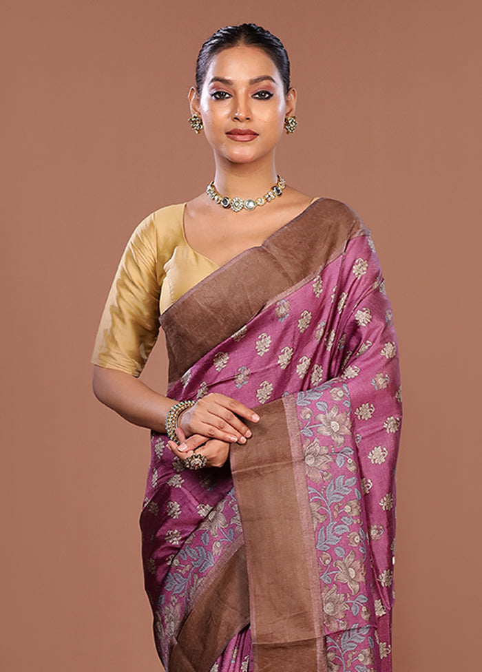 Purple Tussar Silk Saree With Blouse Piece