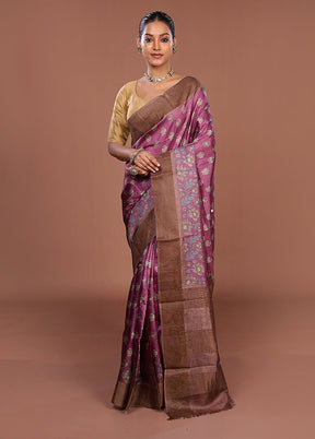 Purple Tussar Silk Saree With Blouse Piece