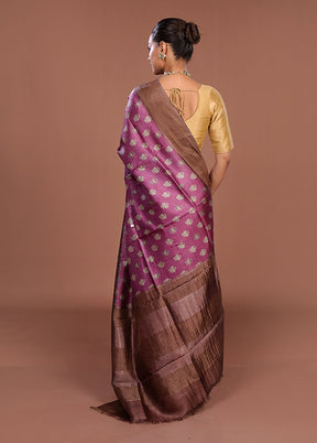 Purple Tussar Silk Saree With Blouse Piece