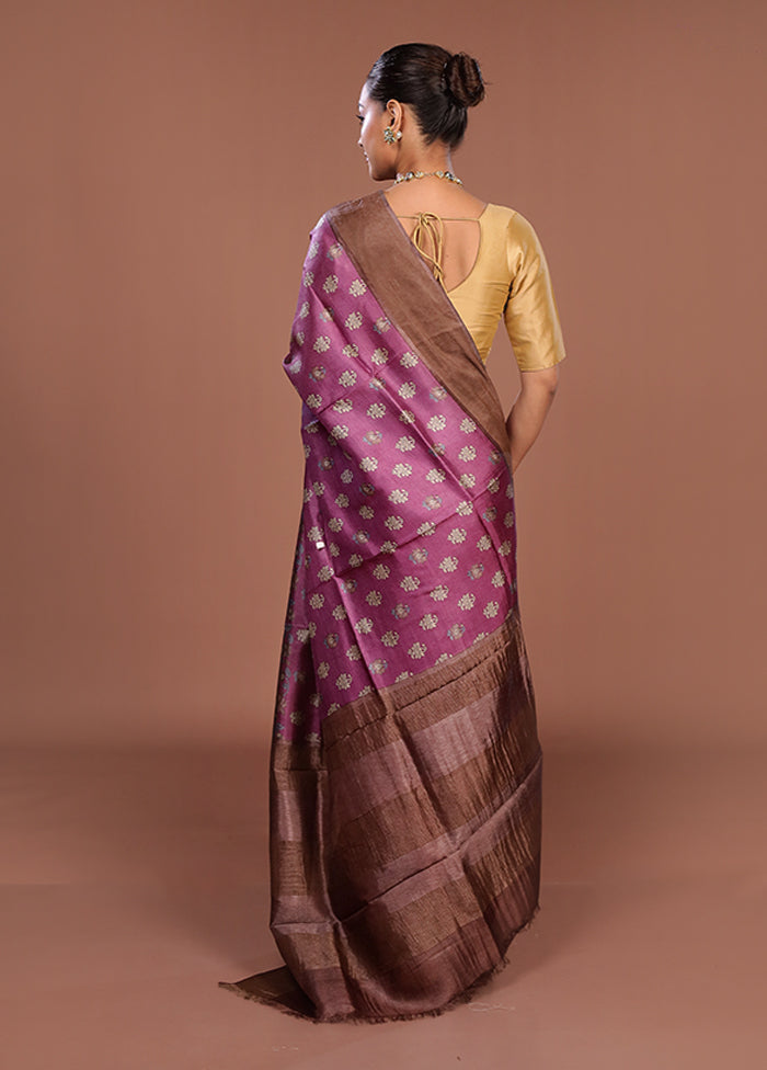 Purple Tussar Silk Saree With Blouse Piece