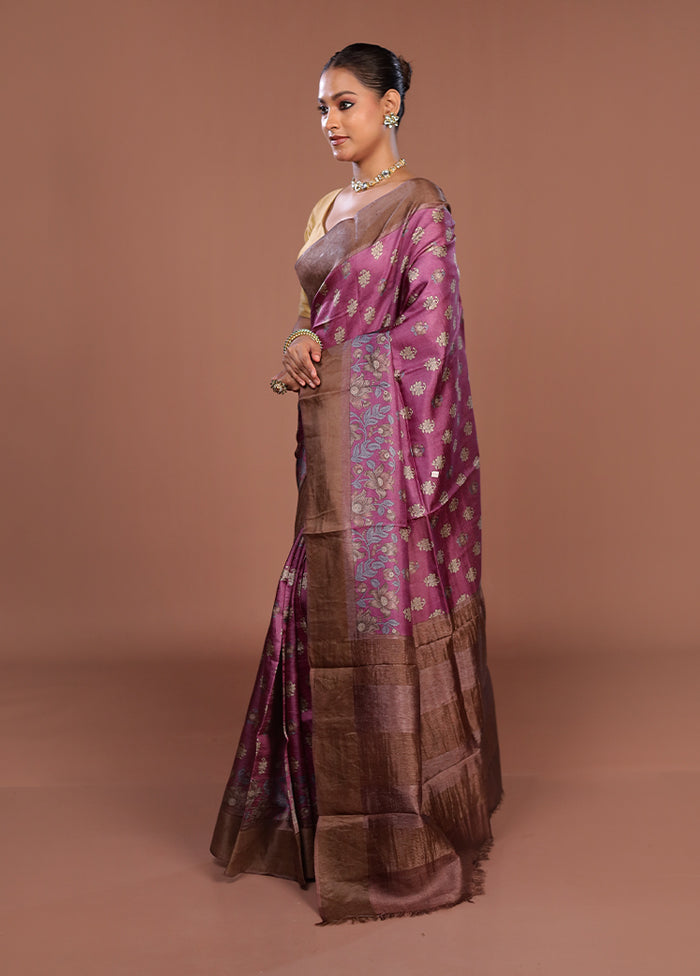 Purple Tussar Silk Saree With Blouse Piece