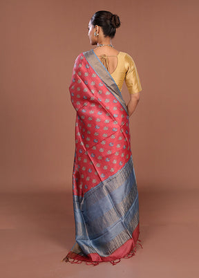Pink Tussar Silk Saree With Blouse Piece