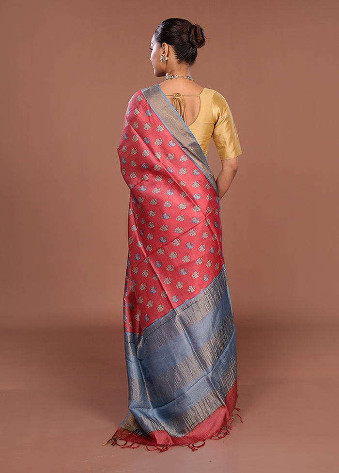 Pink Tussar Silk Saree With Blouse Piece