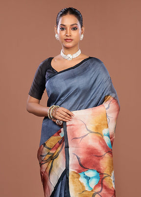 Cream Printed Pure Silk Saree Without Blouse Piece