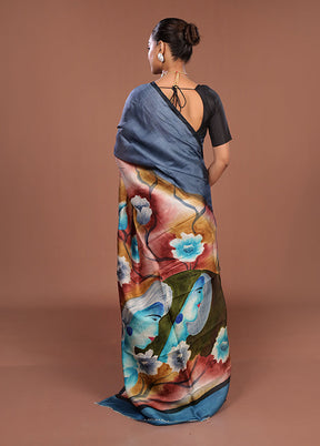 Cream Printed Pure Silk Saree Without Blouse Piece