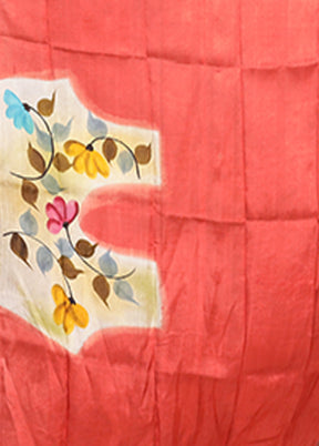 Cream Printed Pure Silk Saree Without Blouse Piece