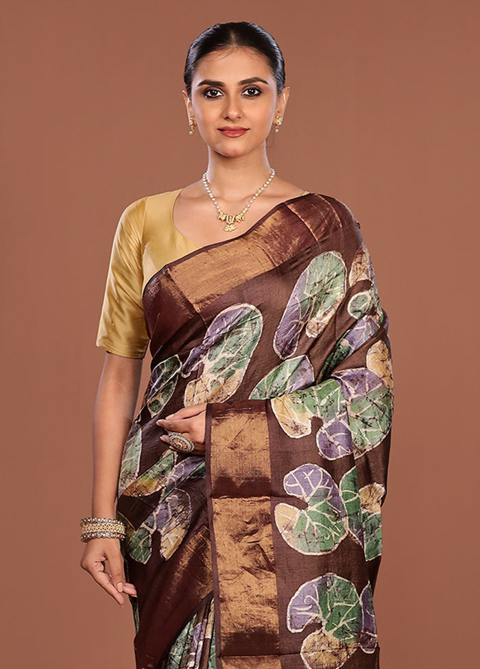 Rust Handloom Tussar Pure Silk Saree With Blouse Piece