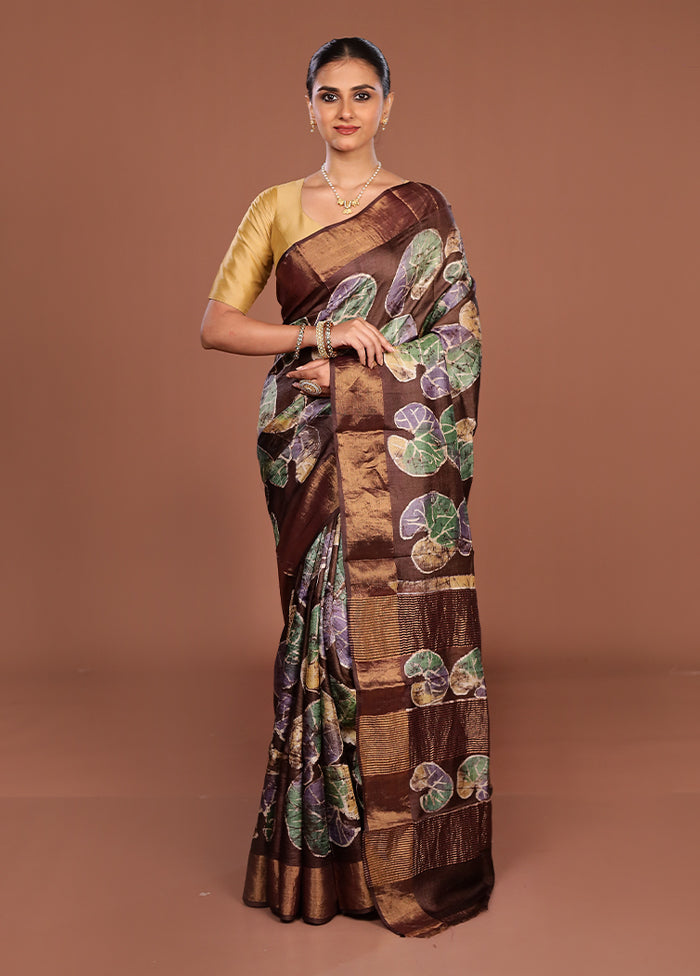 Rust Handloom Tussar Pure Silk Saree With Blouse Piece