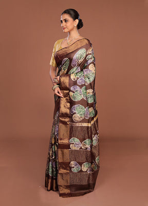 Rust Handloom Tussar Pure Silk Saree With Blouse Piece