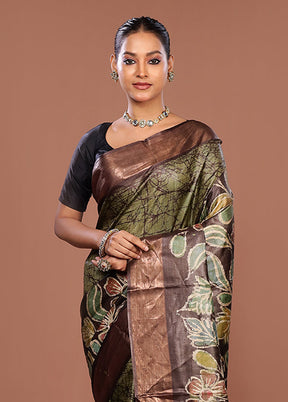Cream Handloom Tussar Pure Silk Saree With Blouse Piece