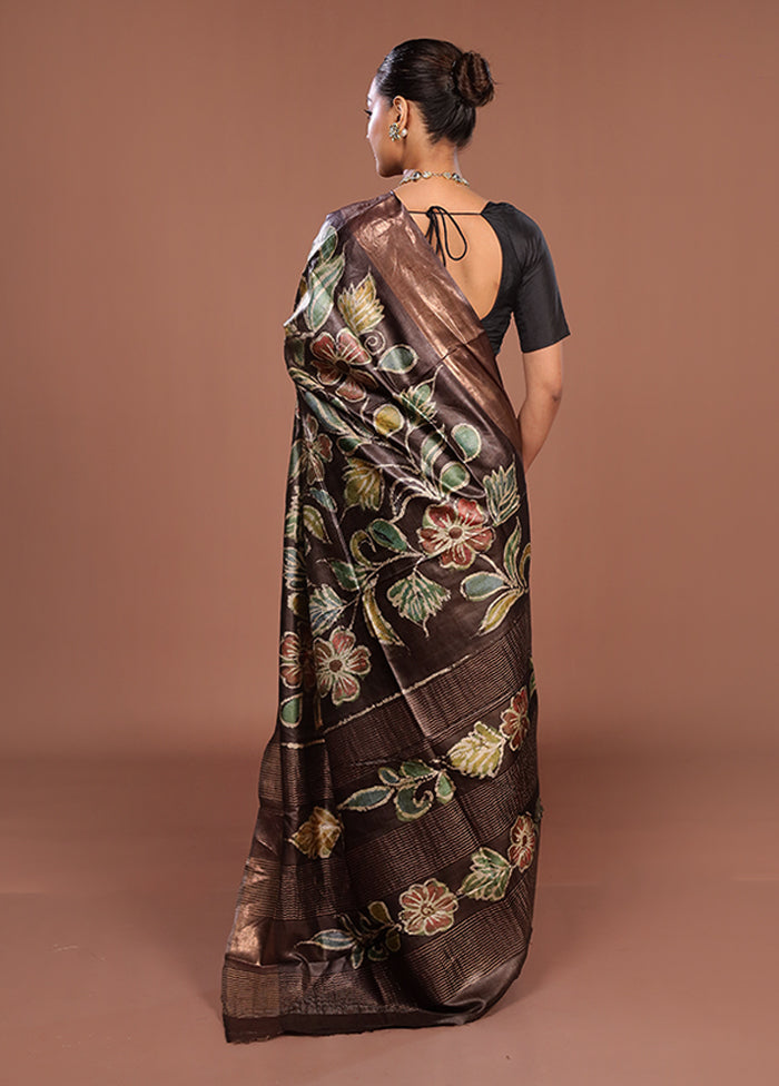 Cream Handloom Tussar Pure Silk Saree With Blouse Piece