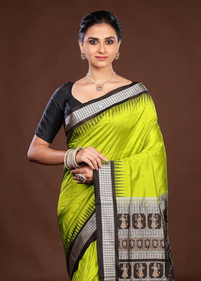 Green Handloom Bomkai Pure Silk Saree With Blouse Piece