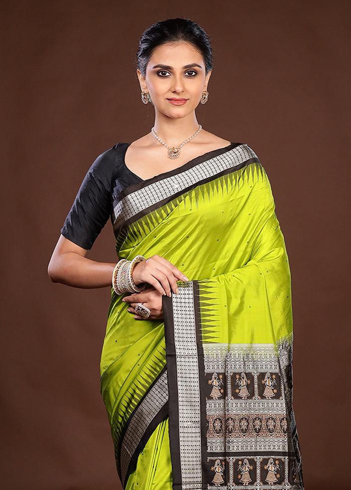 Green Handloom Bomkai Pure Silk Saree With Blouse Piece