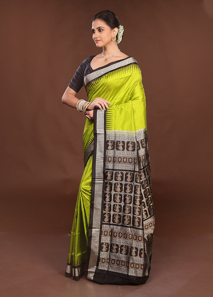 Green Handloom Bomkai Pure Silk Saree With Blouse Piece