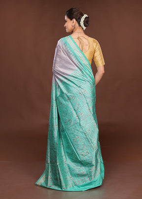 Grey Handloom Bomkai Pure Silk Saree With Blouse Piece