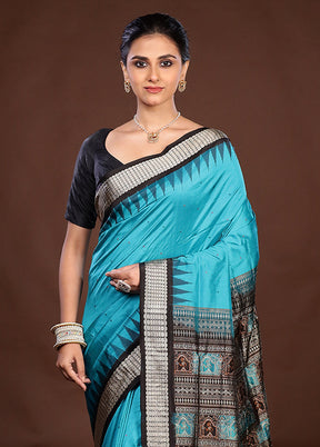 Green Handloom Bomkai Pure Silk Saree With Blouse Piece