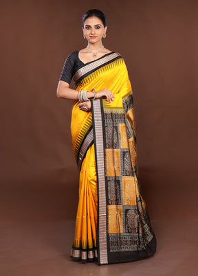 Yellow Handloom Bomkai Pure Silk Saree With Blouse Piece